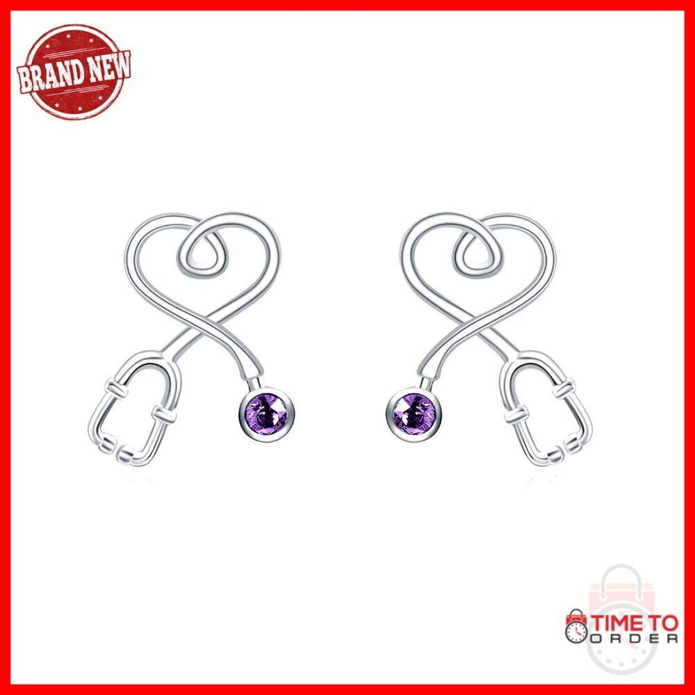 Sterling Silver Stethoscope Heart Stud Earrings for Nurses Medical Graduation